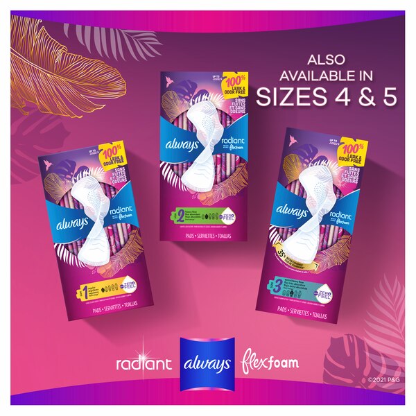 Always Radiant Pads, with Wings, Scented, Size 3, 22 CT