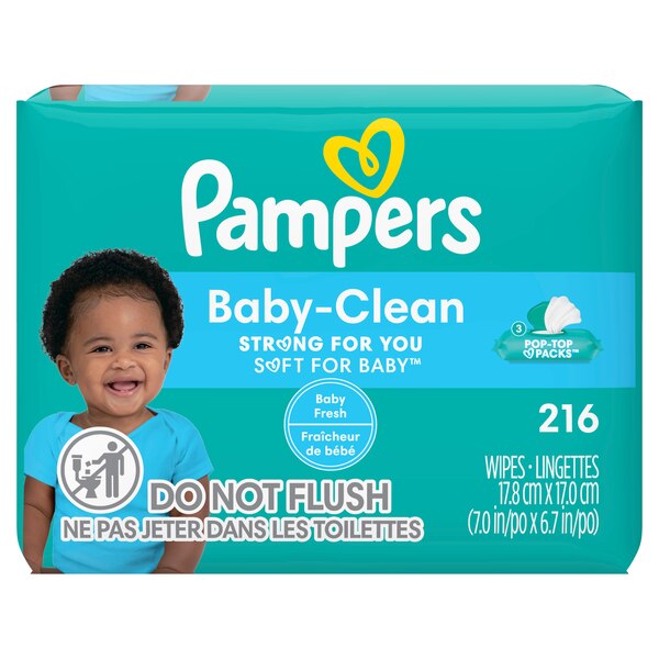 Pampers Baby Clean Wipes Baby Fresh Scented 3X Pop-Top Packs, 216 CT