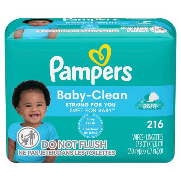 Pampers Baby Clean Wipes Baby Fresh Scented 3X Pop-Top Packs, 216 CT
