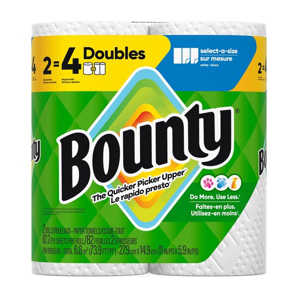 Bounty Select-A-Size Paper Towels, 2 Double Rolls, White, 90 Sheets Per Roll