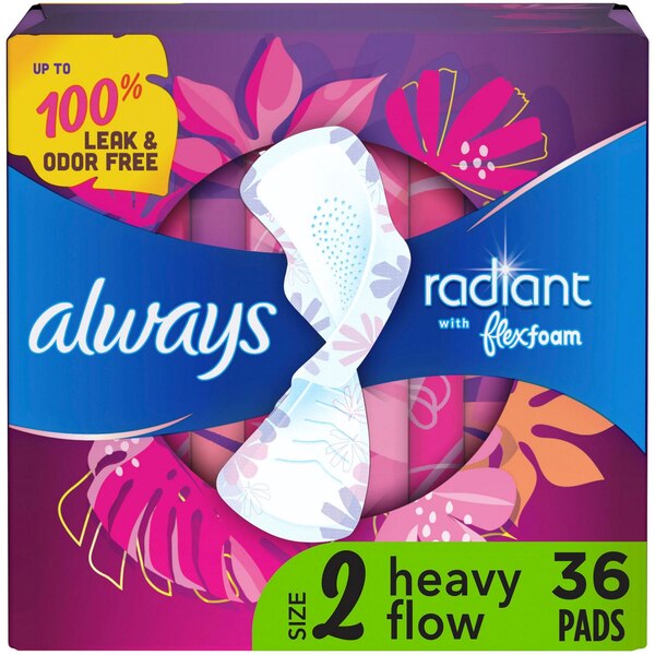 Always Radiant Size 2 Pads with Wings, Scented, Heavy