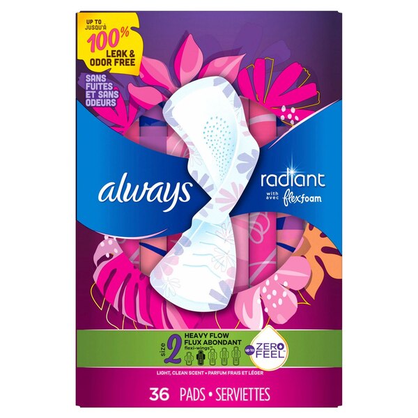 Always Radiant Size 2 Pads with Wings, Scented, Heavy