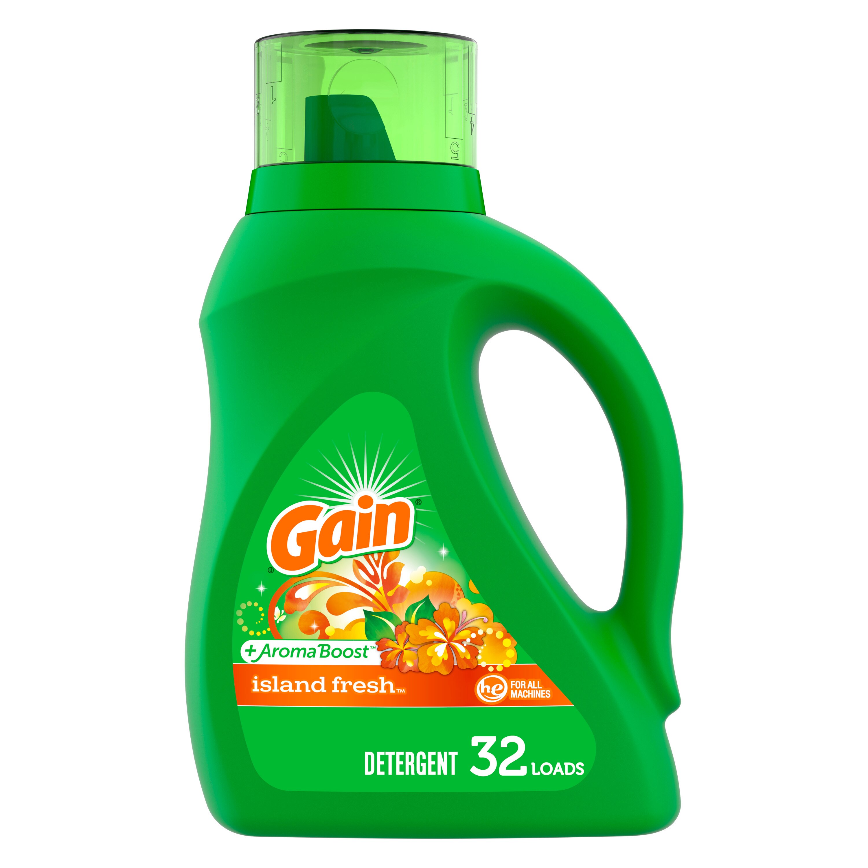 Gain + Aroma Boost Liquid Laundry Detergent, Island Fresh Scent, 32 Loads, 50 fl oz, HE Compatible