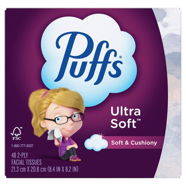 Puffs Ultra Soft Facial Tissues, 1 Cube, 48 Facial Tissues Per Box