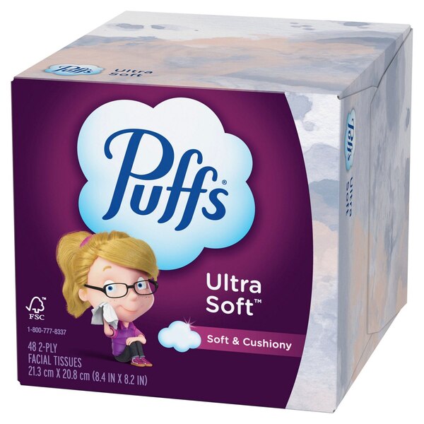 Puffs Ultra Soft Facial Tissues, 1 Cube, 48 Facial Tissues Per Box