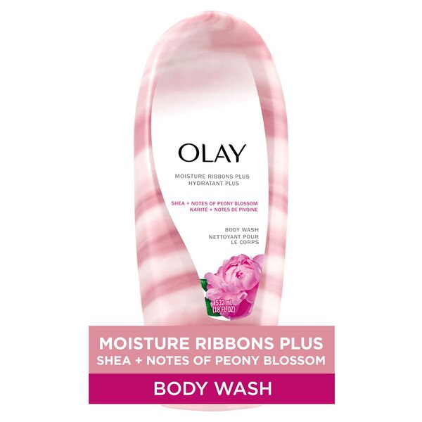 Olay Moisture Ribbons Plus Shea + Notes of Peony Blossom Body Wash, 18 oz