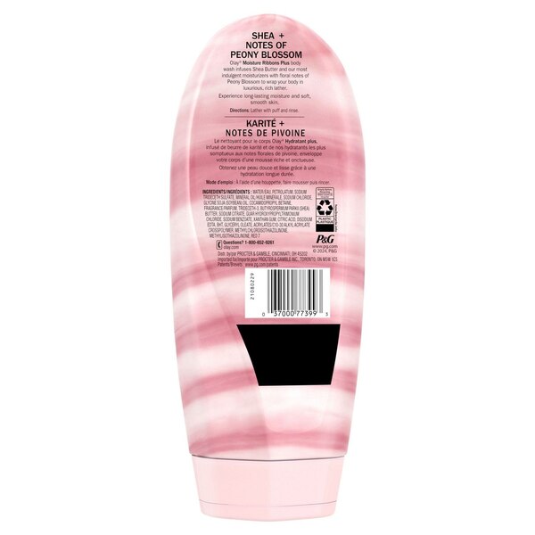 Olay Moisture Ribbons Plus Shea + Notes of Peony Blossom Body Wash, 18 oz