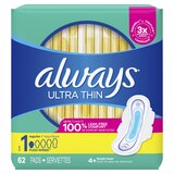 Always Ultra Thin Pads with Wings, Size 1, 62 CT, thumbnail image
