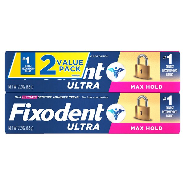 Fixodent Ultra Denture Adhesive Cream, Max Hold, 2.2 OZ, 2 CT