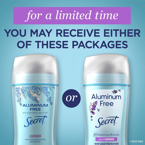 Secret 48-Hour Aluminum Free Deodorant Stick, Lavender, 2.4 OZ