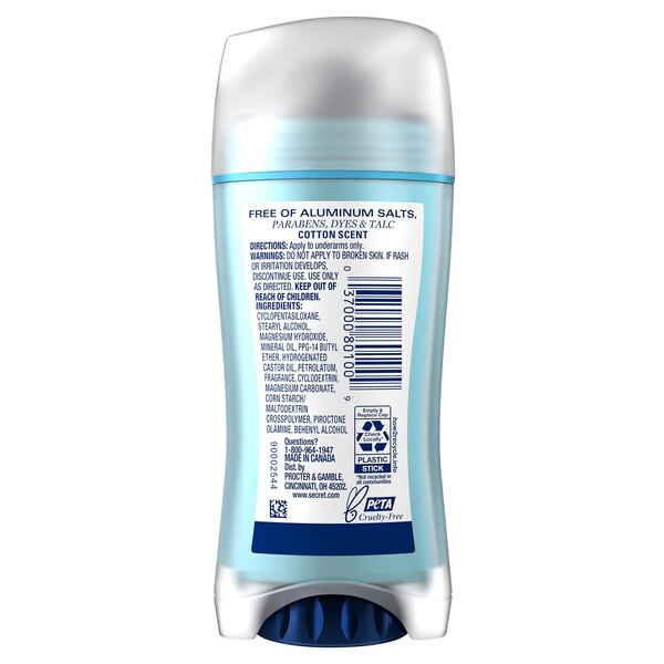 Secret 48-Hour Aluminum Free Deodorant Stick, Cotton, 2.4 OZ