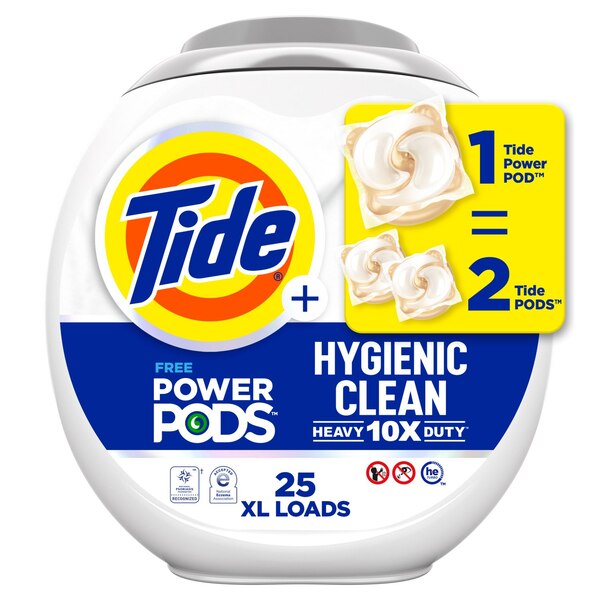 Tide + Power PODS Hygienic Clean Laundry Detergent Pacs, Free & Clear, 25 ct