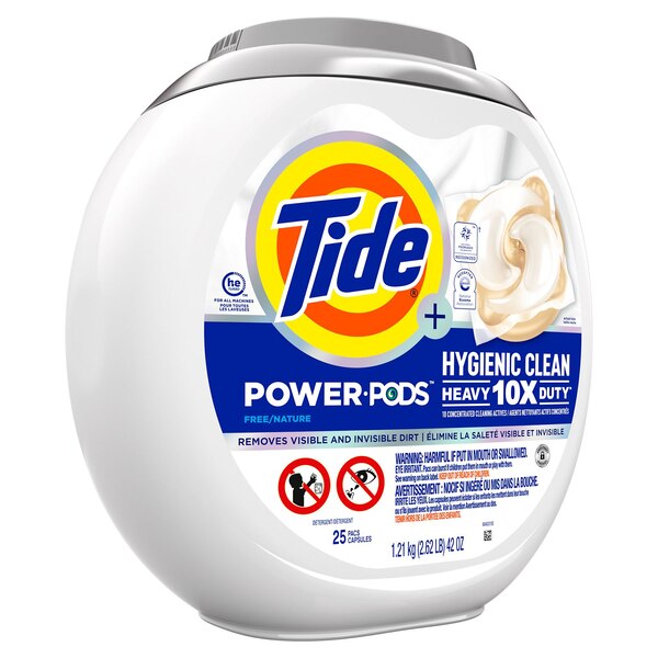 Tide + Power PODS Hygienic Clean Laundry Detergent Pacs, Free & Clear, 25 ct