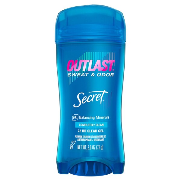 Secret Outlast 48-Hour Clear Gel Antiperspirant & Deodorant Stick,  Completely Clean, 2.6 OZ