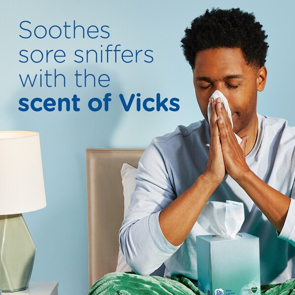 Puffs Plus Lotion with the Scent of Vick's Facial Tissues, 48 Tissues per Cube, 4 ct