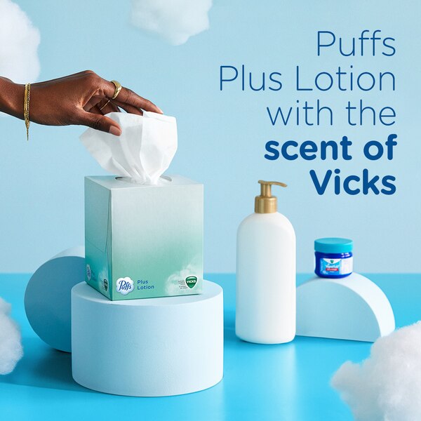 Puffs Plus Lotion with the Scent of Vick's Facial Tissues, 48 Tissues per Cube, 4 ct