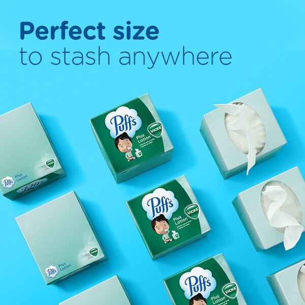 Puffs Plus Lotion with the Scent of Vick's Facial Tissues, 48 Tissues per Cube, 4 ct
