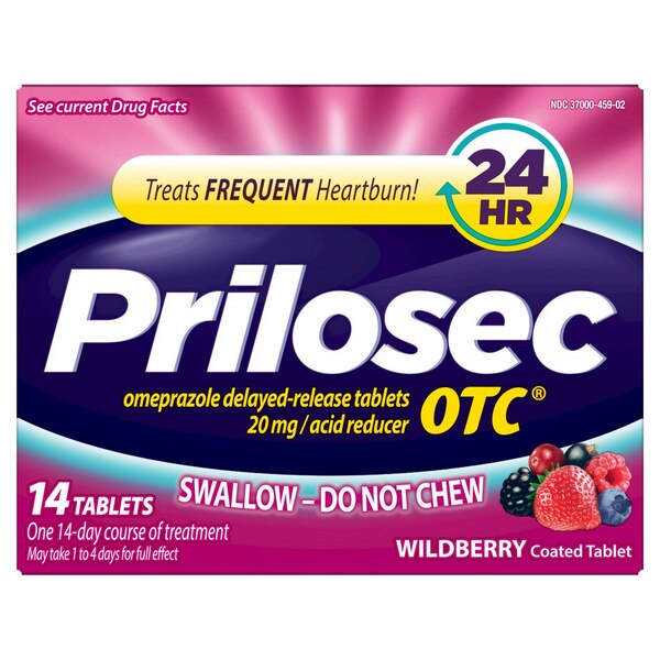 Prilosec - Medicamento de venta libre para la acidez estomacal frecuente y reductor del ácido en tabletas