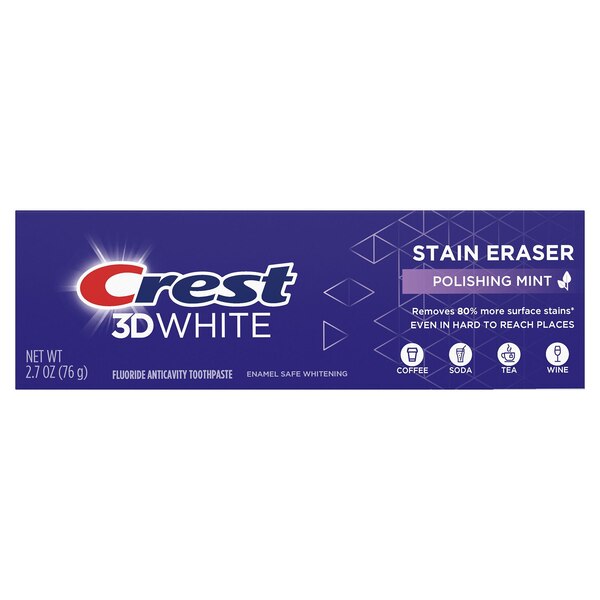 Crest 3D White Stain Eraser Teeth Whitening Toothpaste, Polishing Mint, 2.7 OZ