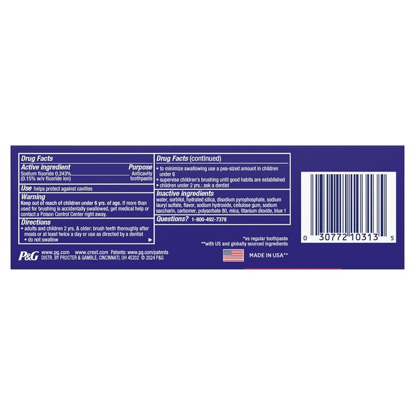 Crest 3D White Stain Eraser Teeth Whitening Toothpaste, Polishing Mint, 2.7 OZ
