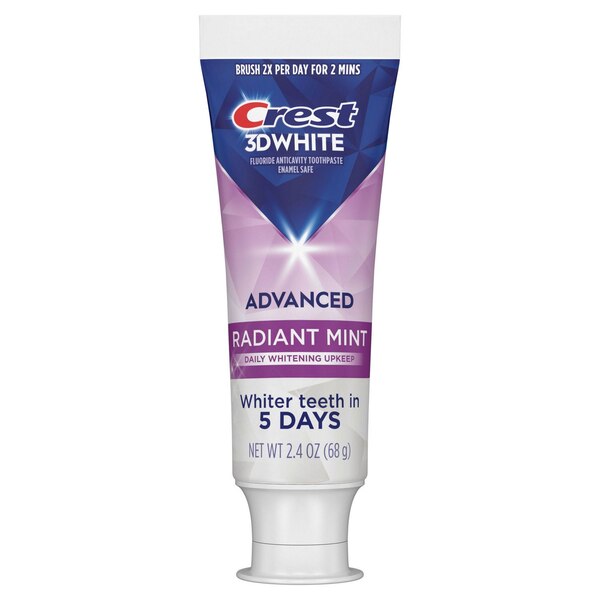 Crest 3D White Fluoride Anticavity Whitening Toothpaste, Radiant Mint, 2.4 OZ