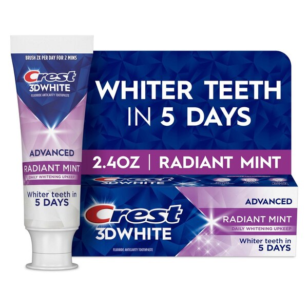 Crest 3D White Fluoride Anticavity Whitening Toothpaste, Radiant Mint, 2.4 OZ