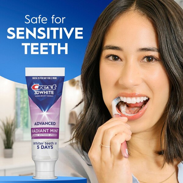 Crest 3D White Fluoride Anticavity Whitening Toothpaste, Radiant Mint, 2.4 OZ