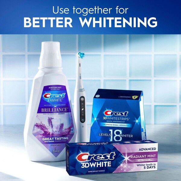 Crest 3D White Fluoride Anticavity Whitening Toothpaste, Radiant Mint, 2.4 OZ