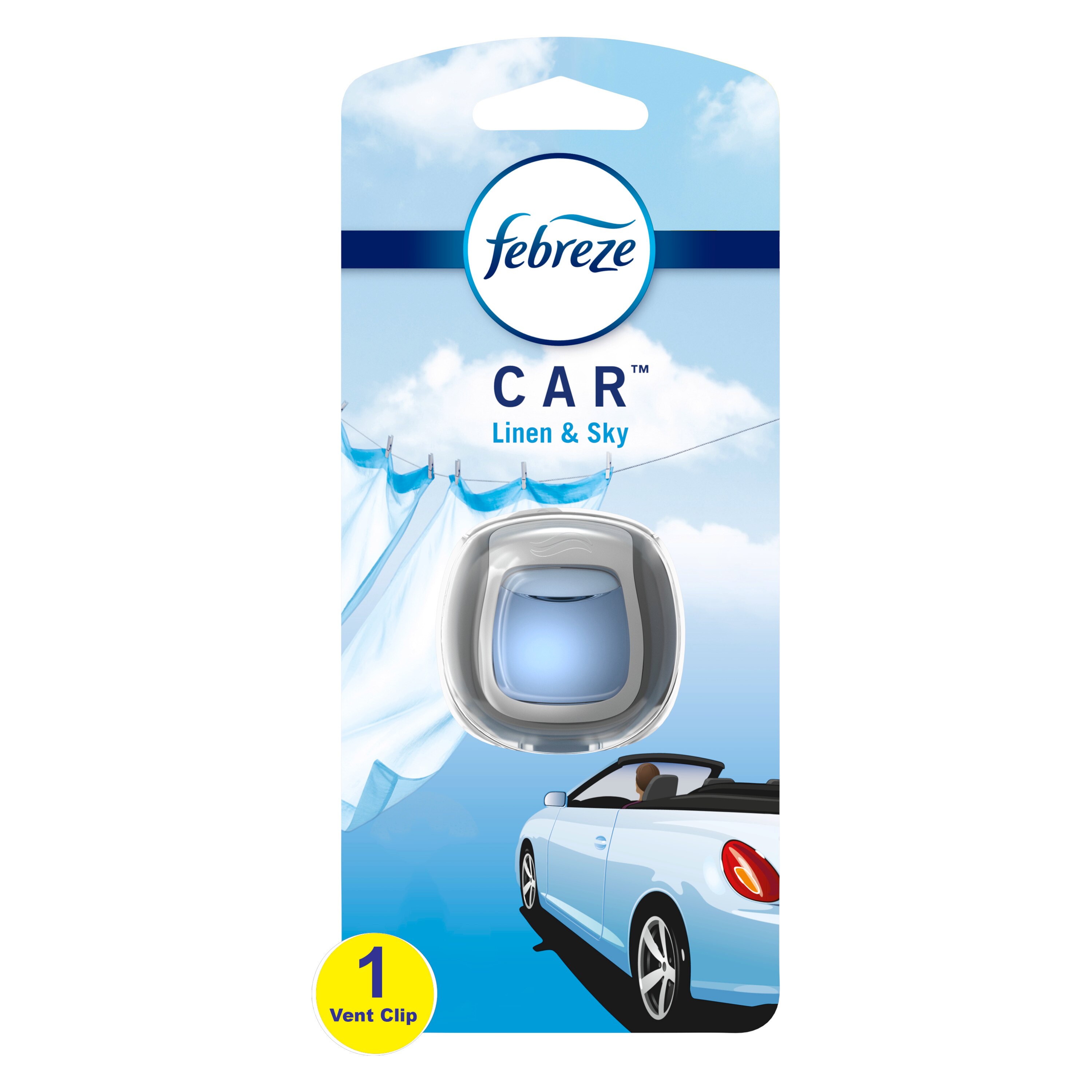 Febreze Car Odor-Fighting Air Freshener Vent Clip, Linen & Sky, 1 ct