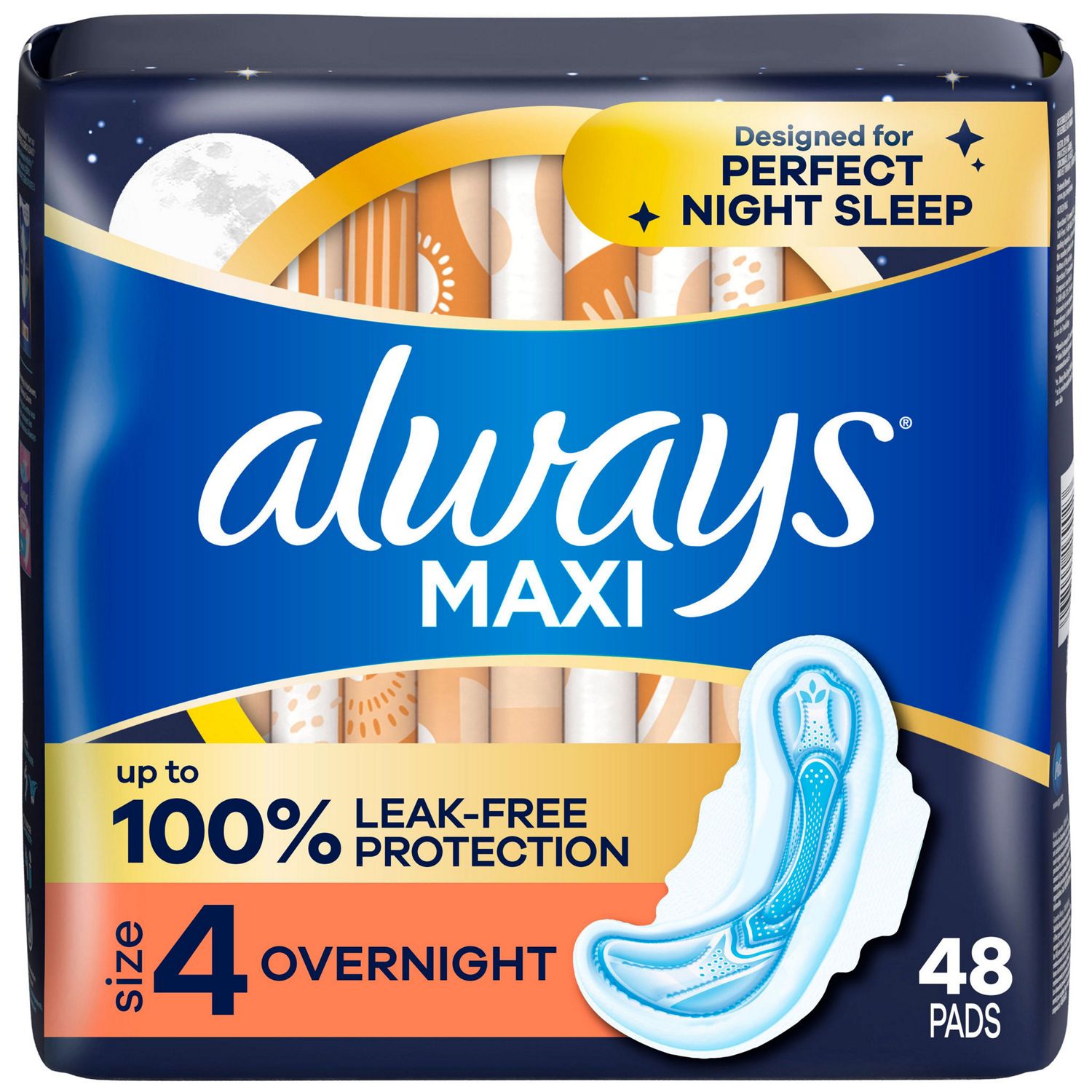 Always - Toallitas femeninas Maxi talla 4, con alas, sin perfume, nocturnas