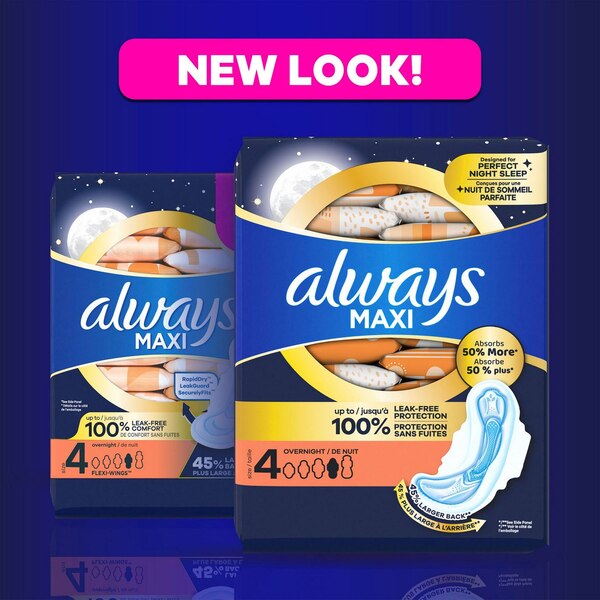 Always Size 4 Maxi Pads with Wings, Unscented, Overnight