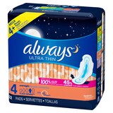 Always Ultra Thin Size 4 Pads with Wings, Unscented, Overnight, thumbnail image