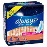 Always Ultra Thin Size 4 Pads with Wings, Unscented, Overnight, thumbnail image