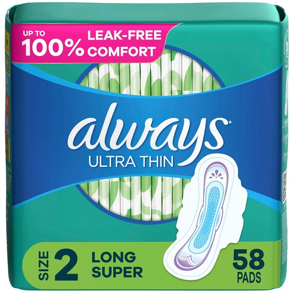 Always Ultra Thin Size 2 Pads with Wings, Unscented, Super