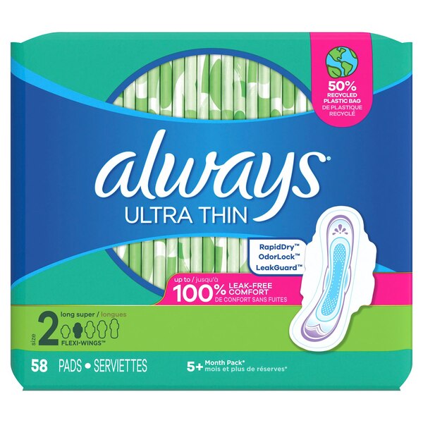 Always Ultra Thin Size 2 Pads with Wings, Unscented, Super