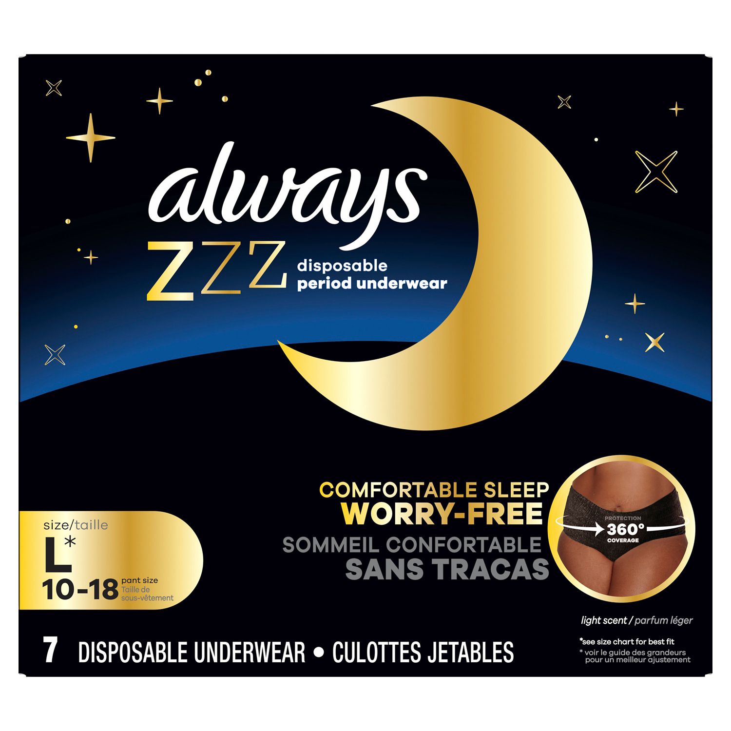 Always ZZZ Overnight Disposable Period Underwear for Women, 7 CT