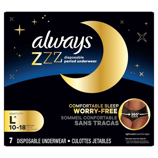 Always ZZZ Overnight Disposable Period Underwear for Women, 7 CT