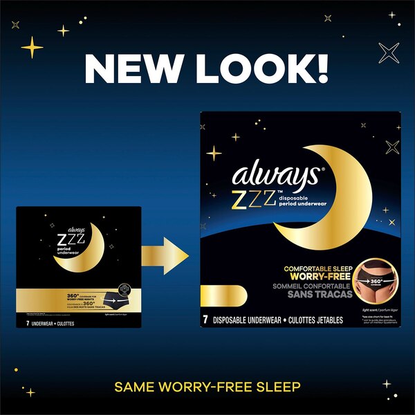Always ZZZ Overnight Disposable Period Underwear for Women, 7 CT