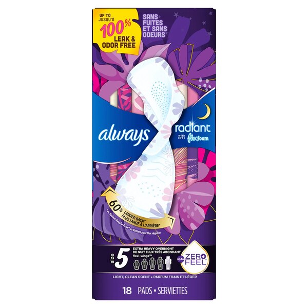 Always Radiant Extra Heavy, Overnight, Size 5, 18 CT