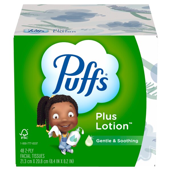 Puffs Plus Lotion Facial Tissue, 1 Cube, 48 Tissues Per Box