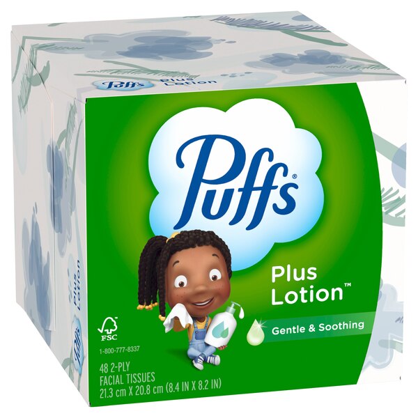 Puffs Plus Lotion Facial Tissue, 1 Cube, 48 Tissues Per Box