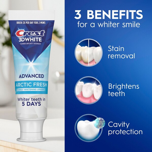 Crest 3D White Fluoride Anticavity Whitening Toothpaste, Advanced Artic Fresh