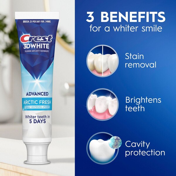 Crest 3D White Fluoride Anticavity Whitening Toothpaste, Advanced Artic Fresh