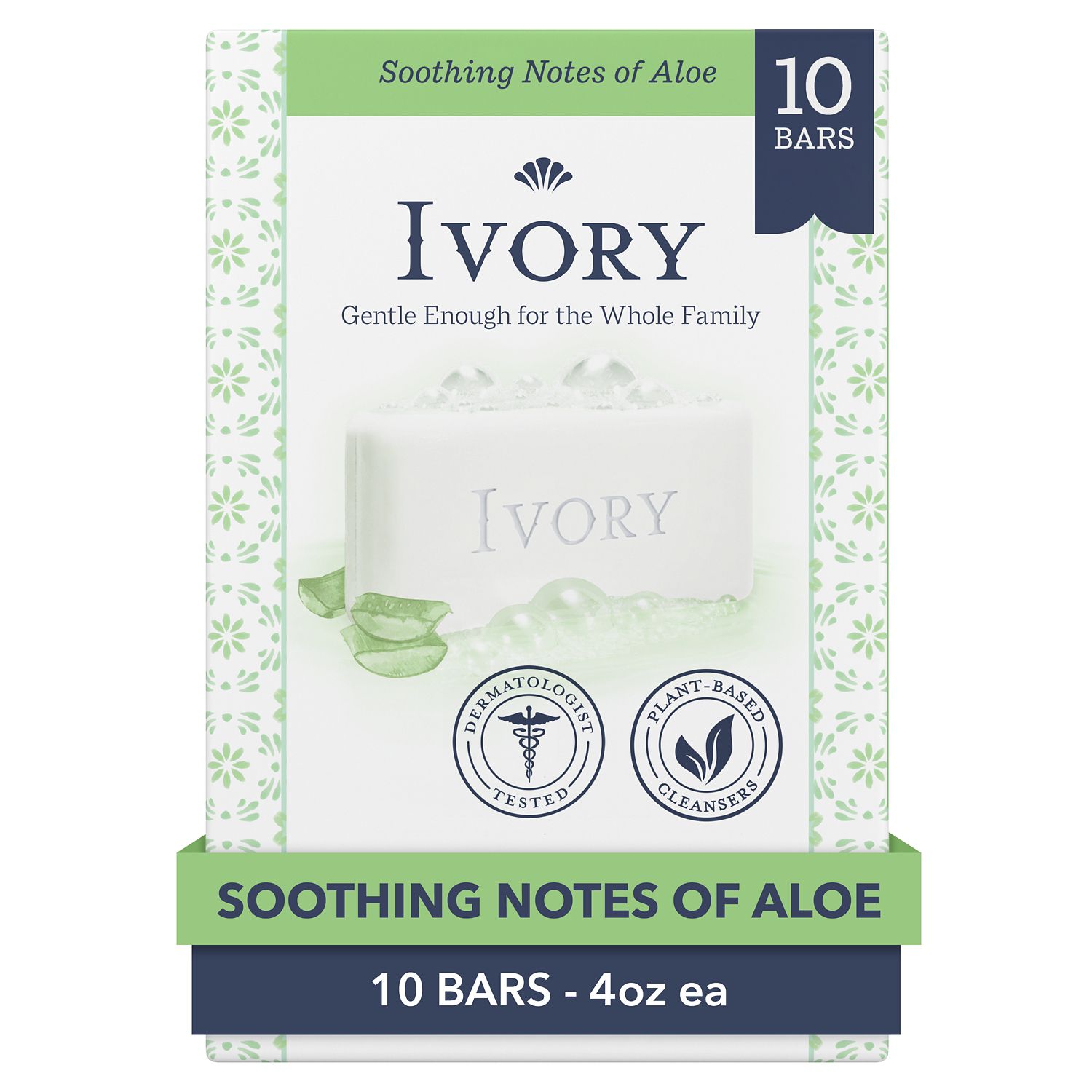 Ivory Bar Soap, Soothing Notes of Aloe, 10 CT