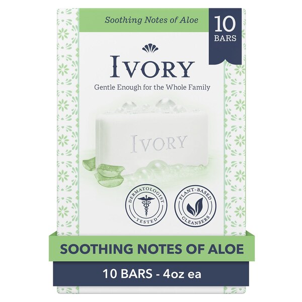 Ivory Bar Soap, Soothing Notes of Aloe, 10 CT