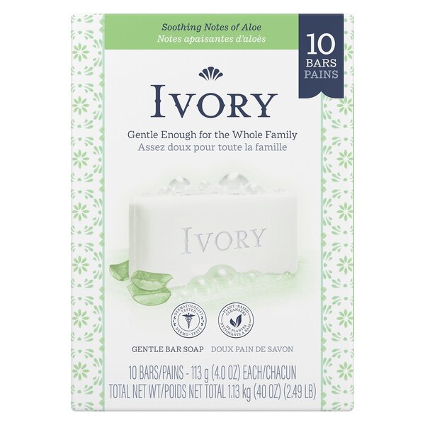 Ivory Bar Soap, Soothing Notes of Aloe, 10 CT