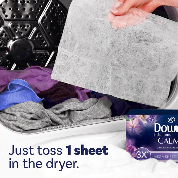 Downy Calm Infusions Fabric Softener Mega Dryer Sheets, Lavender & Vanilla Bean Scent, 50 ct