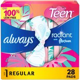 Always Radiant Teen Pads, Unscented, Regular, thumbnail image