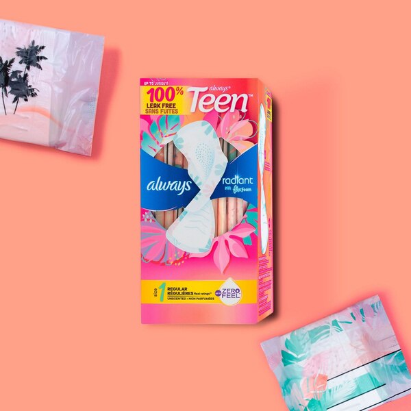 Always Radiant Teen Pads, Unscented, Regular