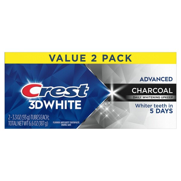 Crest 3D White Advanced Charcoal Teeth Whitening Toothpaste, 3.3 OZ, 2 Pack